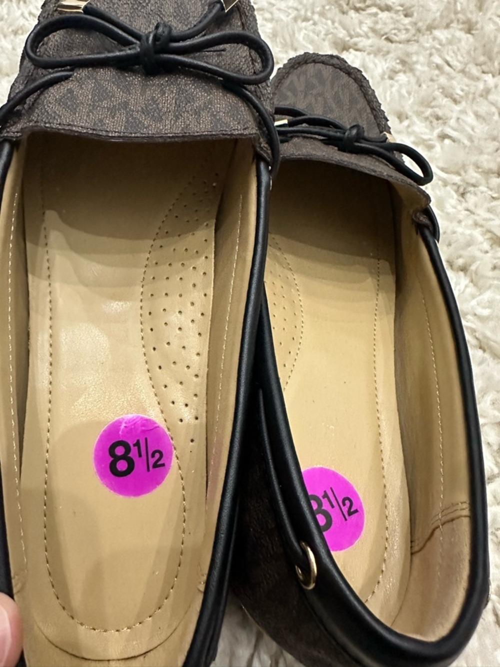 Michael Kors Sutton Brown Monogram Logo Moccasin Loafers with Black Trim 8.5 - Picture 7 of 10